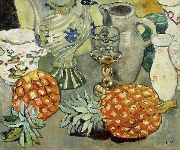 Still Life with Pineapples; Nature Morte a l'Ananas, (oil on canvas)