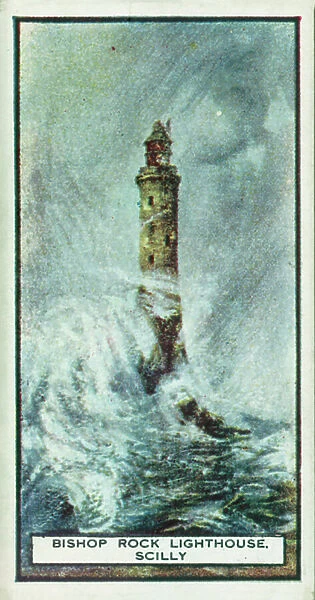 Lighthouses: Bishop Rock Lighthouse, Scilly (colour litho)