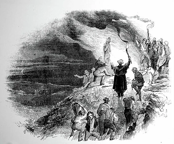 Lighting signal fires in Ireland, 1850