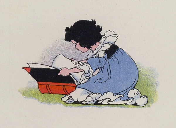 Little girl reading a book (chromolitho)