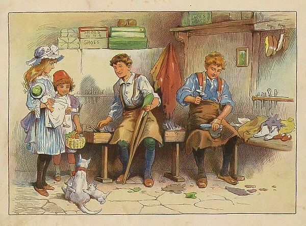 Little Workers: The Boot and Shoe Maker (colour litho)
