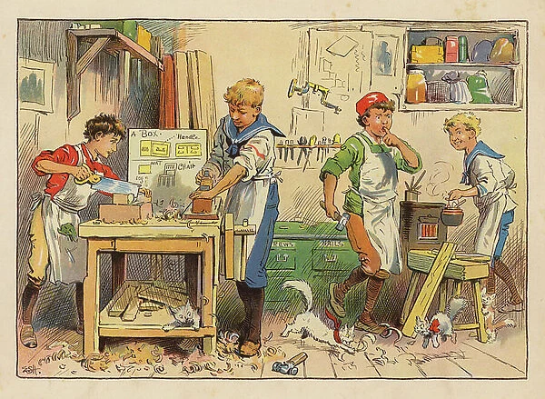Little Workers: The Carpenter (colour litho)