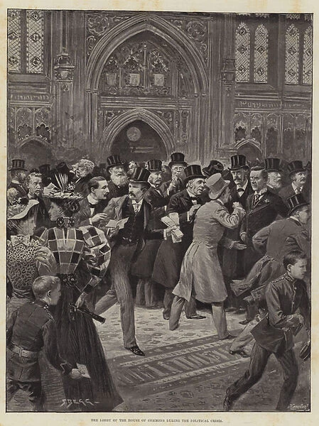 The Lobby of the House of Commons during the Political Crisis (litho)