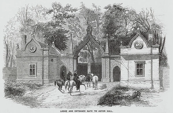 Lodge and entrance gate to Aston Hall, Warwickshire (engraving)