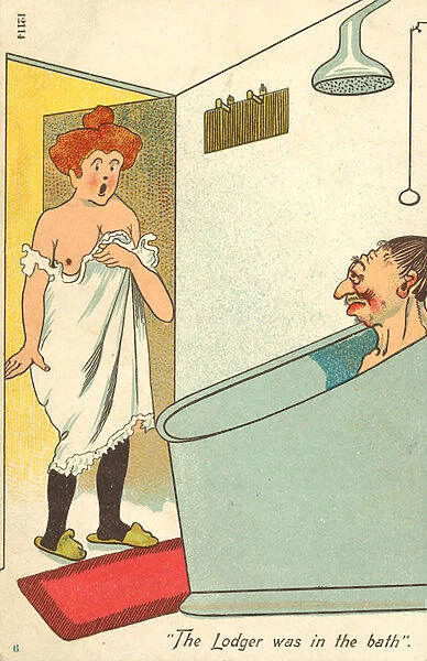 The lodger was in the bath (colour litho)