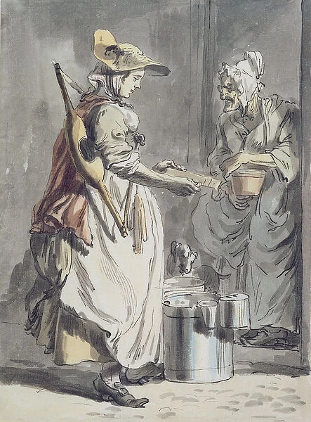 London Cries: A Milkmaid, c. 1759 (pen & ink brush, w  /  c and graphite on paper)