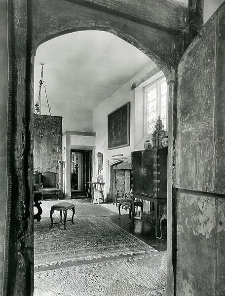 Looking across the hall from the door to the original buttery, Beckley Park, Oxfordshire, from The English Manor House (b / w photo)