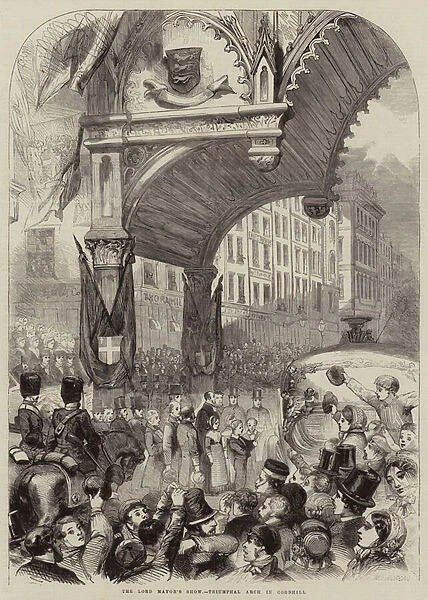The Lord Mayors Show, Triumphal Arch in Cornhill (engraving)