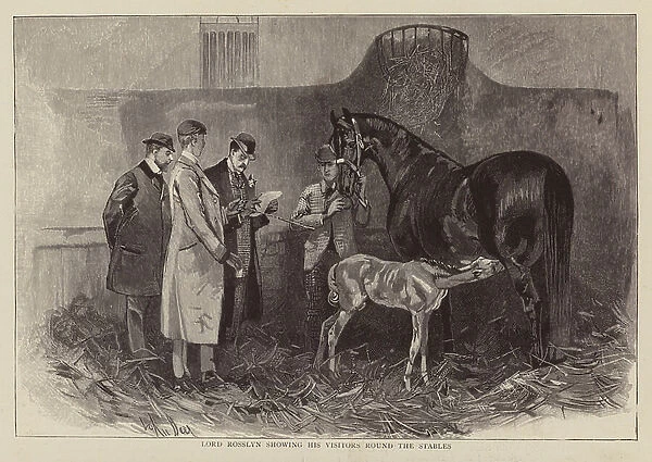 Lord Rosslyn showing his visitors round the stables (engraving)