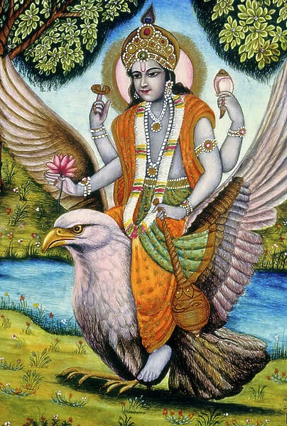 Lord Vishnu Sitting on Garuda India