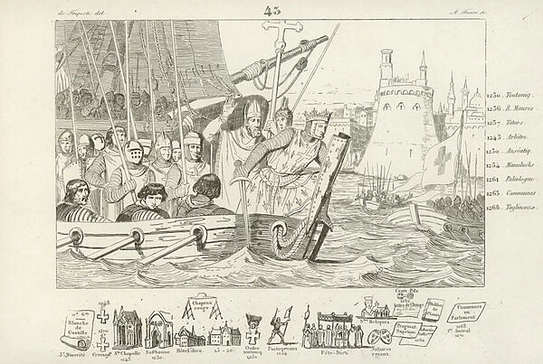 Louis IX of France leading the attack on Damietta, Egypt, 7th Crusade, 1249 (engraving)