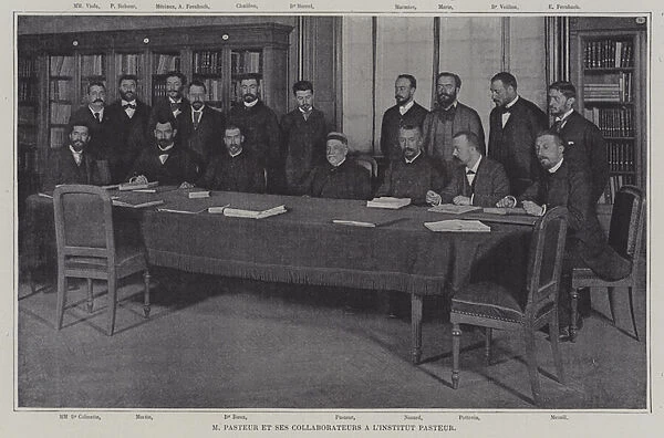 Louis Pasteur and his collaborators in working on a vaccine for croup at the Institut Pasteur in Paris (b  /  w photo)