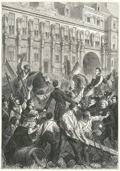 Louis Philippe, Duke of Orleans, on his way to the Hotel de Ville, Paris, 1830 (engraving)