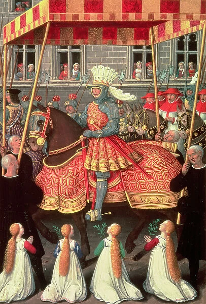 Louis XII (1462-1515) entering Genoa under a canopy, followed by four cardinals