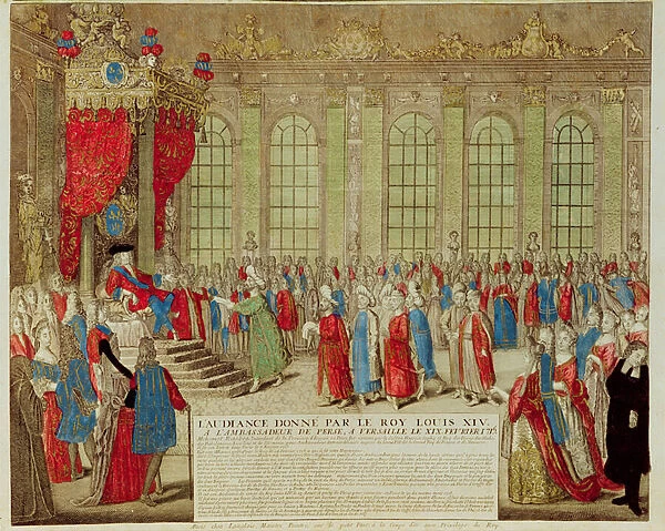 Louis XIV (1638-1715) receiving the Persian Ambassador Mohammed Reza Beg in the Galerie