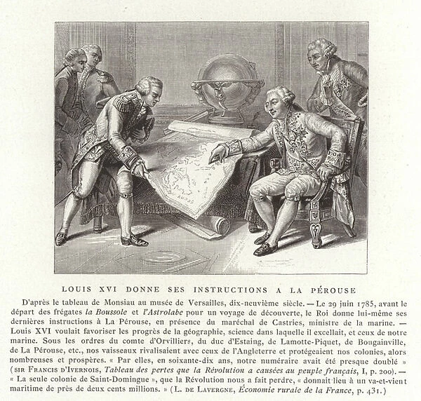 Louis XVI of France giving his instructions to the Comte de Laperouse, 1785 (engraving)