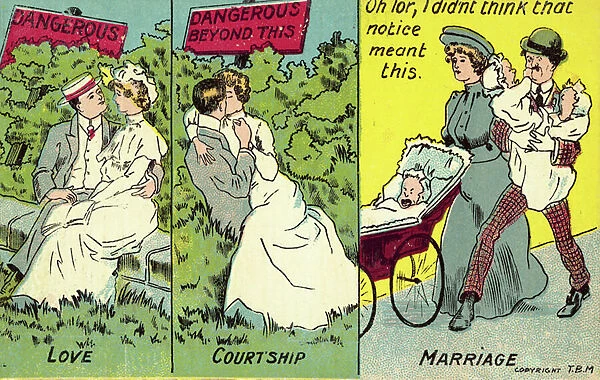 Love, Courtship, Marriage (colour litho)