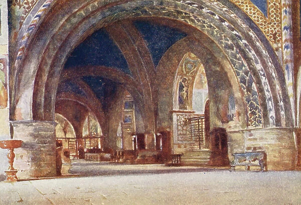 The Lower Church ofs Francesco, Assisi (colour litho)