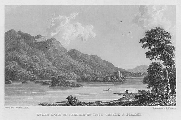 Lower Lake of Killarney, Ross Castle and Island (engraving)