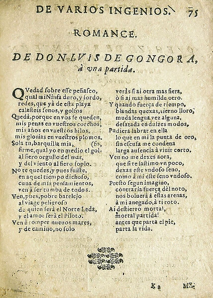 Luis de GOGOORA Y ARGOTE, 'Romance a una partida' (print)