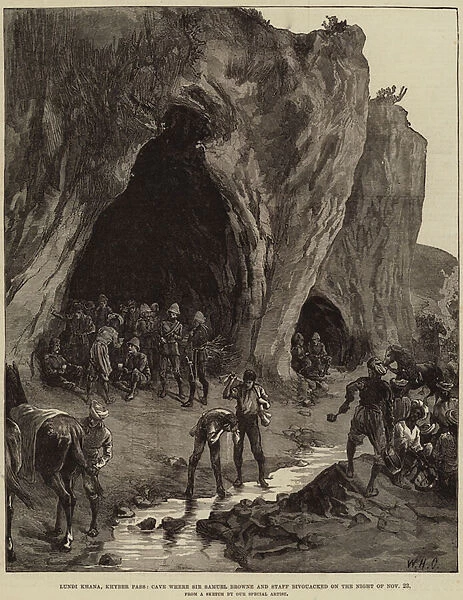 Lundi Khana, Khyber Pass, Cave where Sir Samuel Browne and Staff bivouacked on the Night of 23 November (engraving)