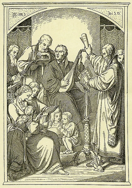 Luther's Hausmusik (music within the family circle), 1883 (engraving)