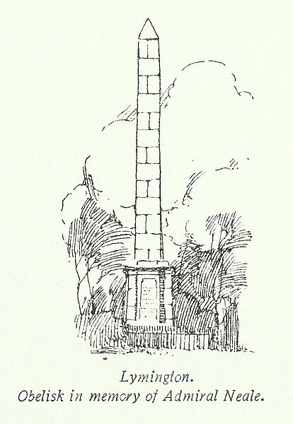 Lymington, Obelisk in memory of Admiral Neale (litho)