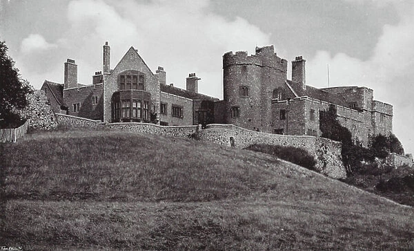 Lympne Castle, On the Right are the Old Tower and Hall, on the Left Modern Additions (b / w photo)