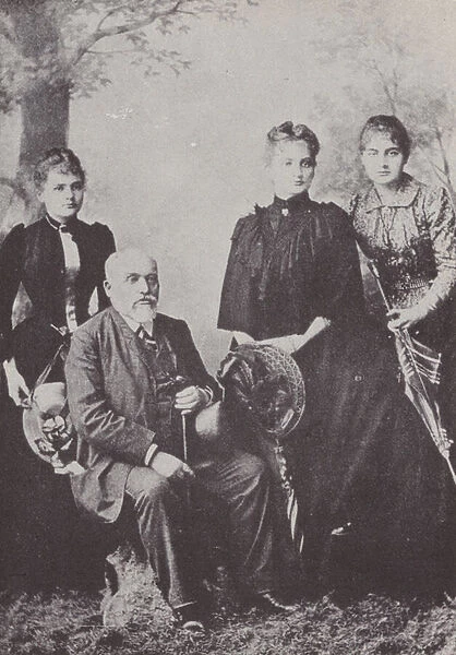 M Sklodovski and his three daughters (b  /  w photo)