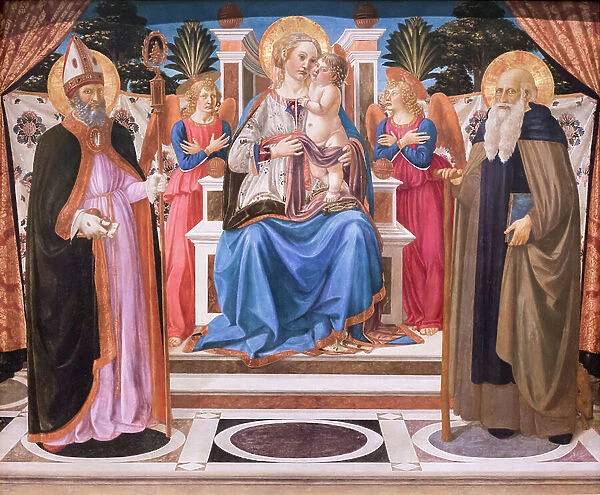 Madonna and Child enthroned with angels, st Nicholas and st Anthony the abbot, 1468-70 circa, (tempera on wood)