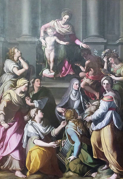 Madonna enthroned with Child, surrounded by saints and figures, 1575 (painting)