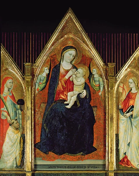 Madonna Nursing the Christ Child with saints (tempera on wood) (detail of 254064)