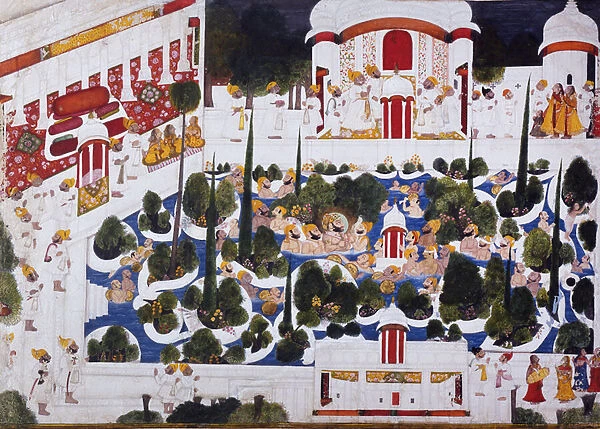 Maharana Bhim Singh frolics with noblemen in the palace pool