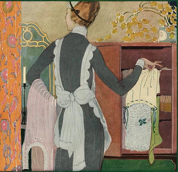 Maid Selecting Clothes for Her Mistress, 1920 (screen print)