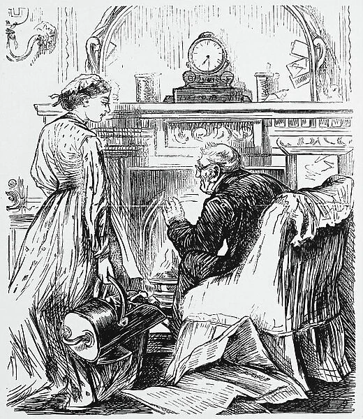 A maid speaking with the elderly owner of the house, 1850