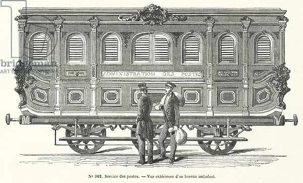 Mail carriage on the French railways (engraving)