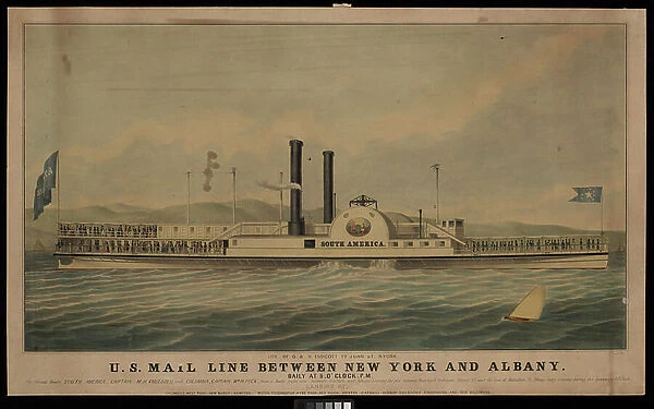 US Mail Line between New York and Albany daily at 5 O'Clock P.M.... (lithograph, coloured)