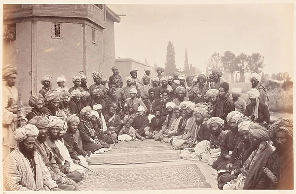 Major Cavagnari and Sirdars, Jellalabad Durbar group, 1879 (b  /  w photo)