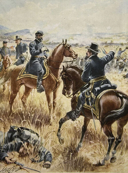 Major General George Meade at the battle of Gettysburg on July 2nd 1863 (colour litho)