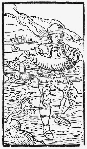 Man with a life ring, illustration from Historia de Gentibus Septentrionalibus
