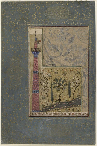 Man on top of a minaret, c. 1417-18 (opaque watercolor and gold on paper)