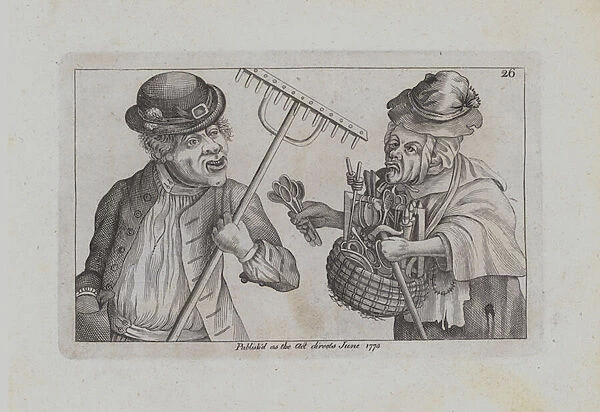 A man with a rake, a woman selling spoons and stirrers (engraving)