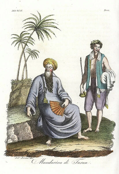 Mandarin or magistrate of Turon (Da Nang) attended by his pipeline-bearer. Adapted from Alexander William's An Authentic Account of an Embassy to the Emperor of China