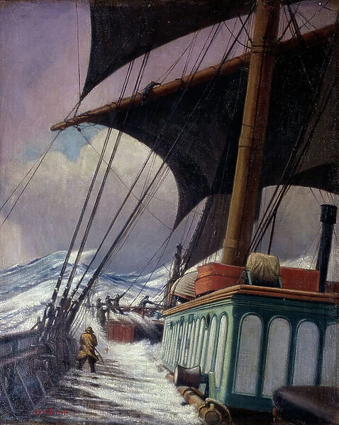 The maneuvers of sails during the storm, during a trip from Bristol, to Sabine Pass, Texas (United States, United States), between April and June 1920