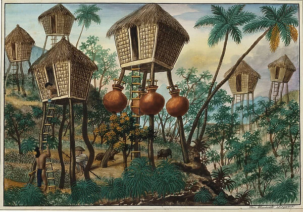 Manila and its Environs: Huts of the Mountain Indians (watercolour with bodycolour)