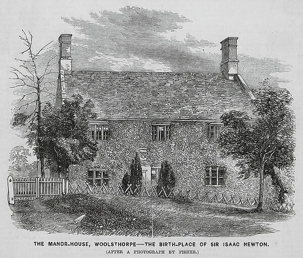The Manor House, Woolsthorpe, birthplace of Sir Isaac Newton (engraving)