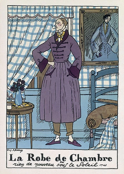 Man's dressing gown, illustration from Monsieur magazine, pub. March 1921 (pochoir print)