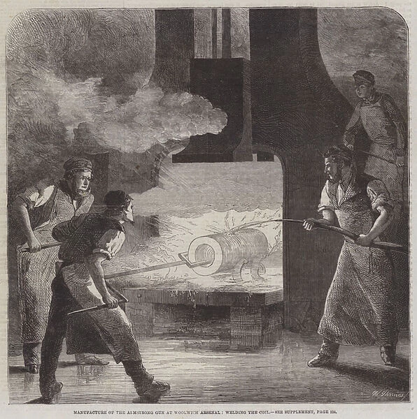 Manufacture of the Armstrong Gun at Woolwich Arsenal, welding the Coil (engraving)