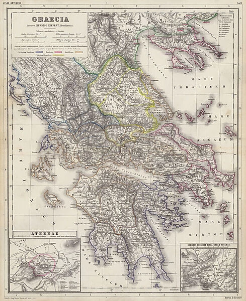 Map of Ancient Greece (coloured engraving)
