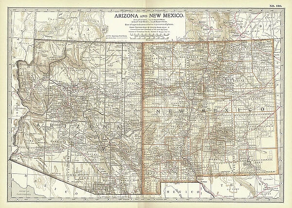 Map of Arizona and New Mexico, c.1900 (engraving)
